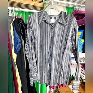 Studio 1940 black and white striped button down blouse size XL